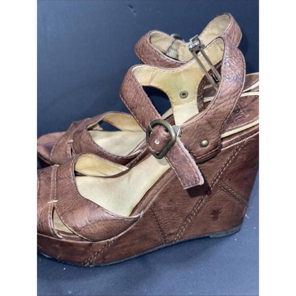 Frye Corrina Campus Platform Brown Leather Y2K Boho Hippie Wedge Heel Sandals 8 - Picture 4 of 15